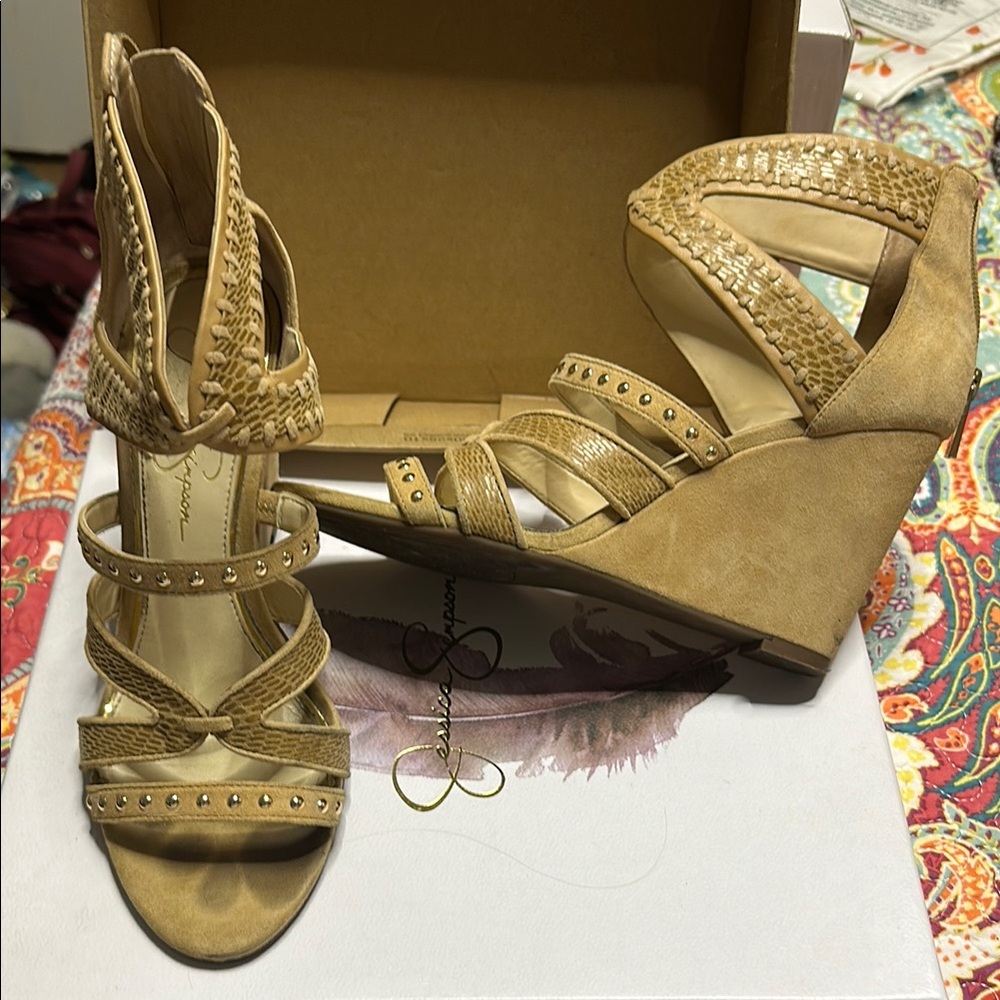 Jessica Simpson Tan Strappy Wedge Sandals